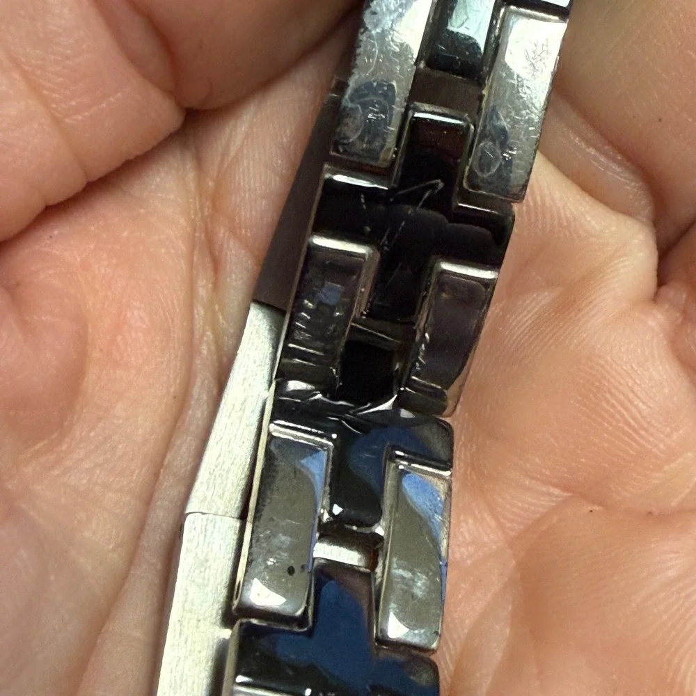 Mens Stainless Steel Interlocking Cross Link Bracelet Silver Black 8.5 Inch‎